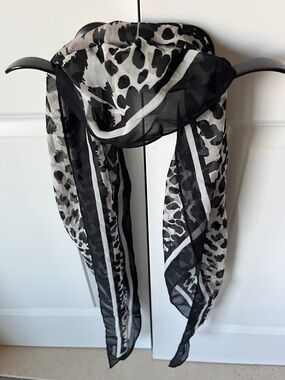 Calvin Klein Black and White Animal Print Sheer Scarf